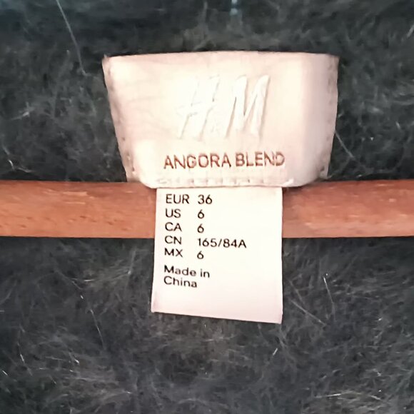 H&M Womens Gorgeous Deep Teal 75% Angora Rare Fuzzy 3/4 Length Sleeve Cardigan🌷 - Picture 5 of 11